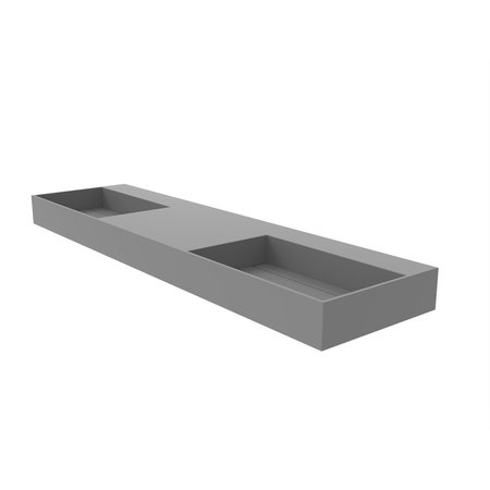 Castello Usa Juniper 72” Solid Surface Wall-Mounted Bathroom Sink in Gray with No Faucet Hole CB-GM-2056-72-G-NH